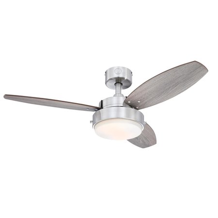 WESTINGHOUSE Ceiling Fan Indoor 42In Alloy LED BrNk Rvrs 3-Bld WhiteOk/Wlnt Opl Fr Glass 7305100